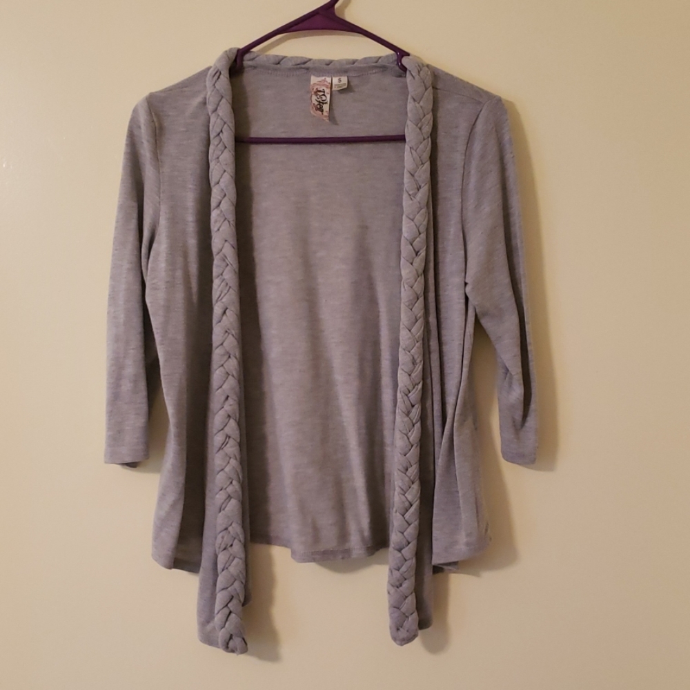 Braided edge gray cardigan
